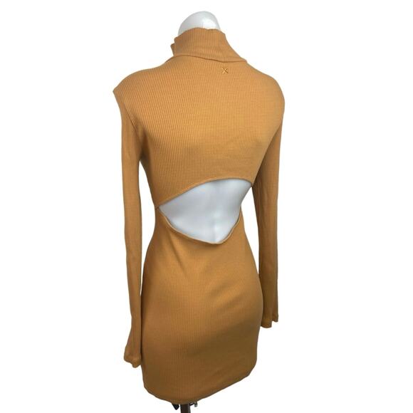 Collusion Yellow Tan Ribbed Knit Turtleneck Long Sleeve Mini Bodycon Dress Sz 8 - Picture 2 of 5